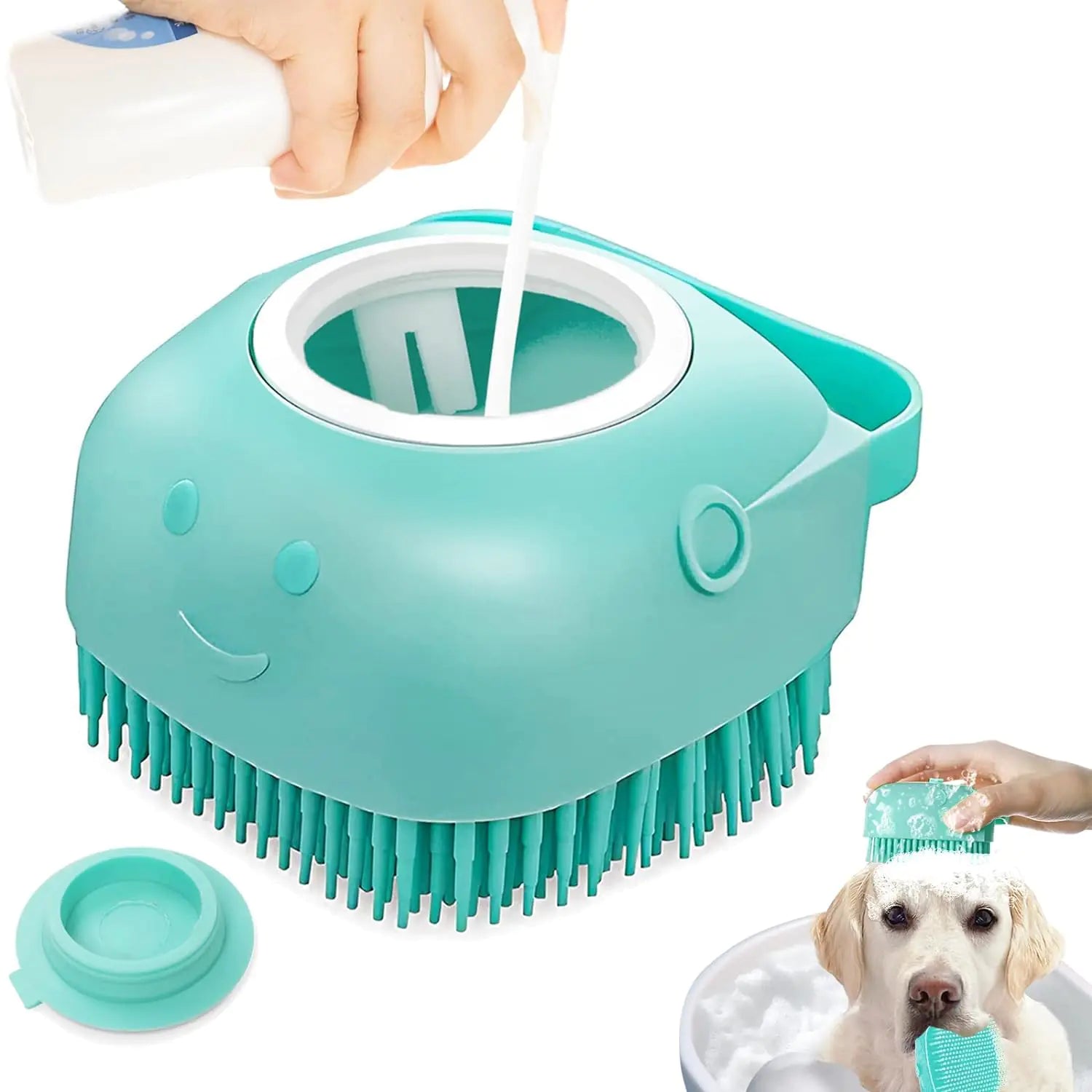 2-in1 Pet bath brush with shampoo Dispenser